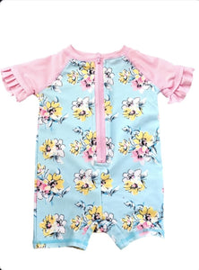 Koala Kids - Girls Floral Pink & Blue One Piece Swimsuit