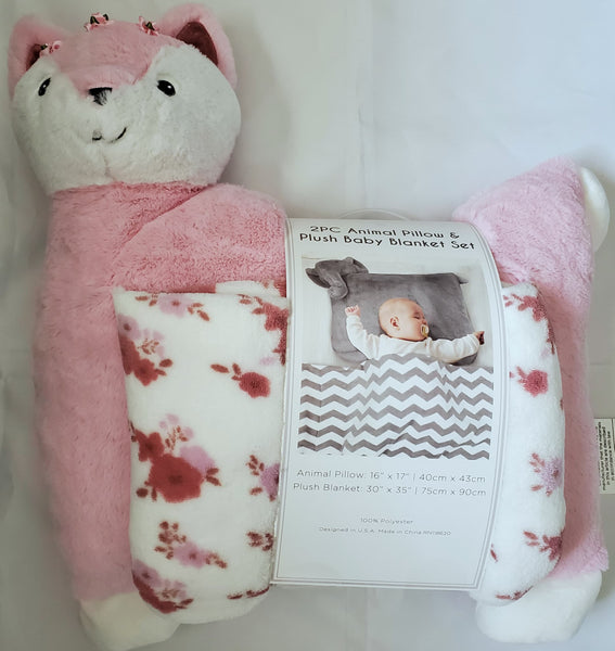 Pillow and Plush Baby Blanket Set - Cat