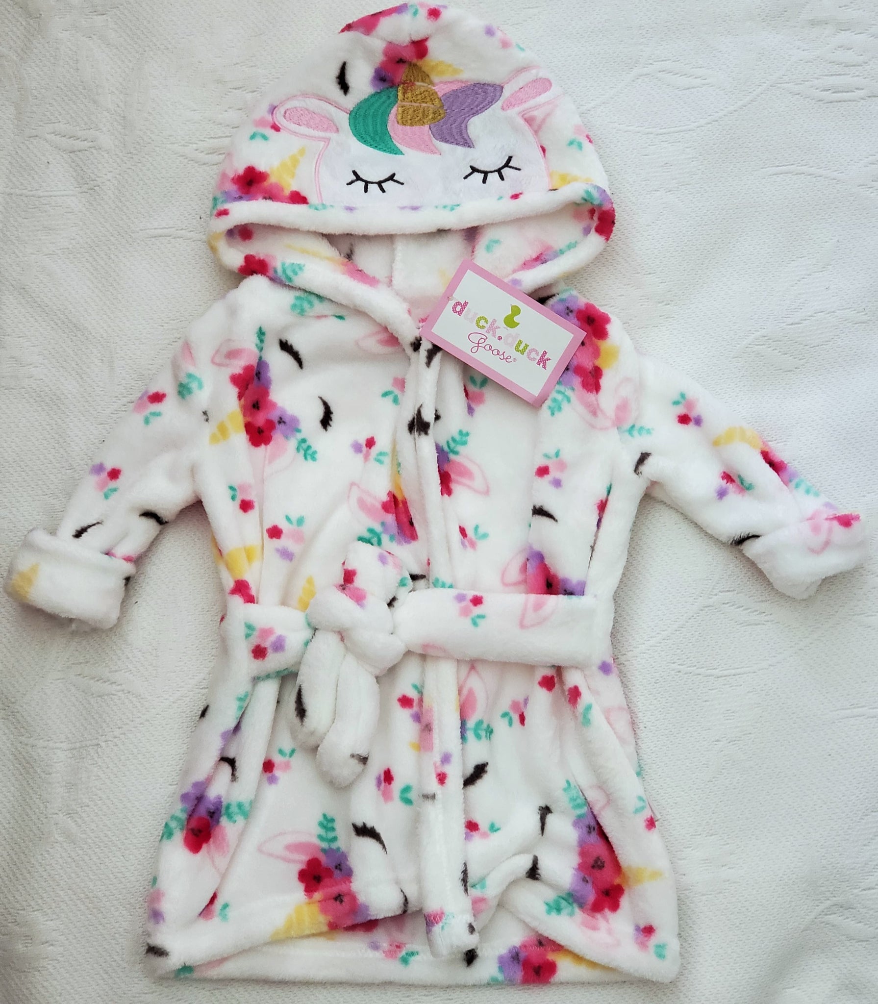 Duck Duck Goose Plush Hooded Bath Robe - Newborn & Infant