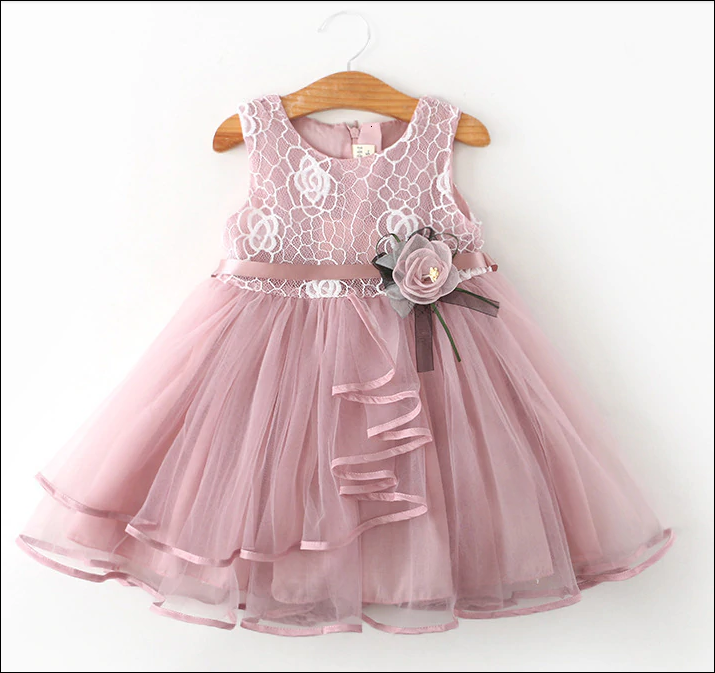 Embroidery Lace Tutu Dress - Rose