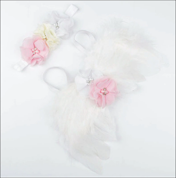 Feather Angel Wings & Headband Set - White/Pink