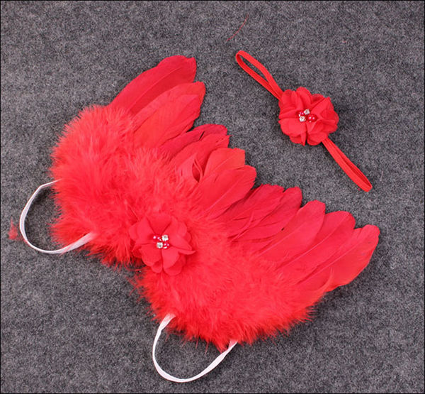 Feather Angel Wings & Headband Set - Red