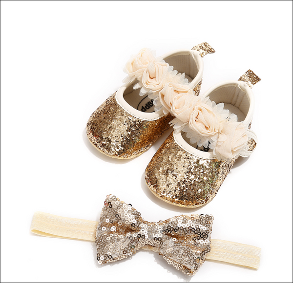 Princess Dress Shoes with Headband for Newborn