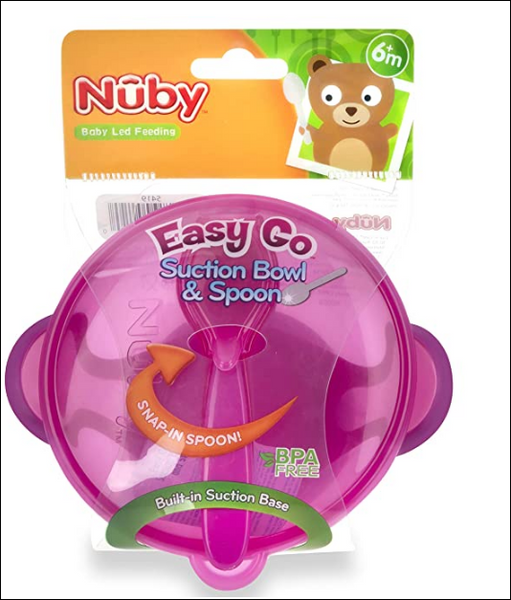 Nuby Easy Go Suction Bowl with Lid and Snap-in Spoon