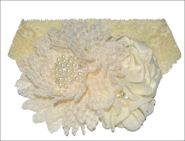 Newborn Infant Pearl Flowers With Lace wide Headbands