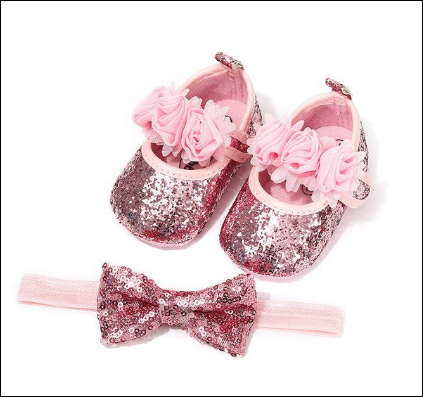 Princess Dress Shoes with Headband for Newborn