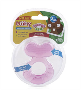 Nuby Silicone Teethe-eez Teether with Bristles, Includes Hygienic Case - Pink