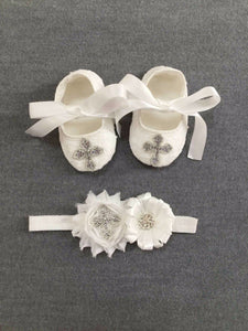 Girl Ivory Christening Shoes & Headband Set